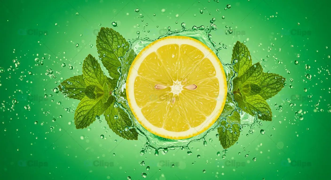 Vibrant Lemon Splash with Mint Leaves Stock Image