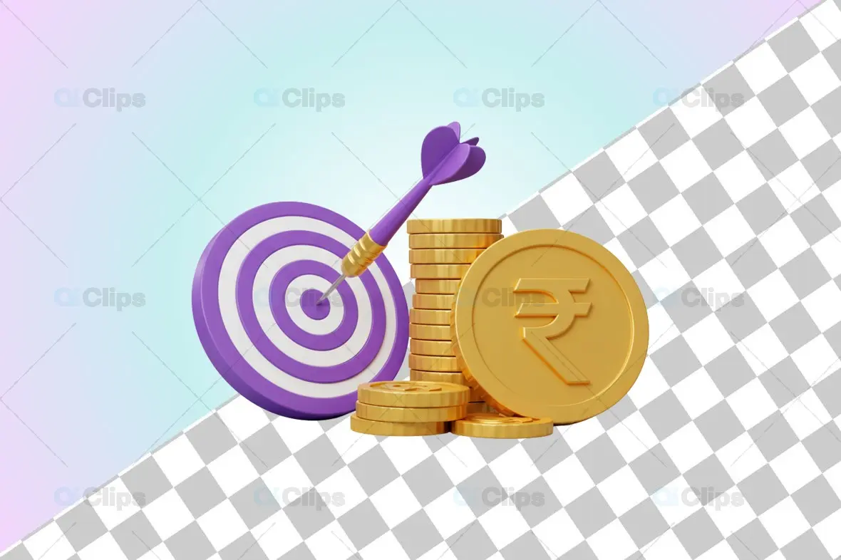 3D Financial Goal Achievement Illustration with Rupee Symbol