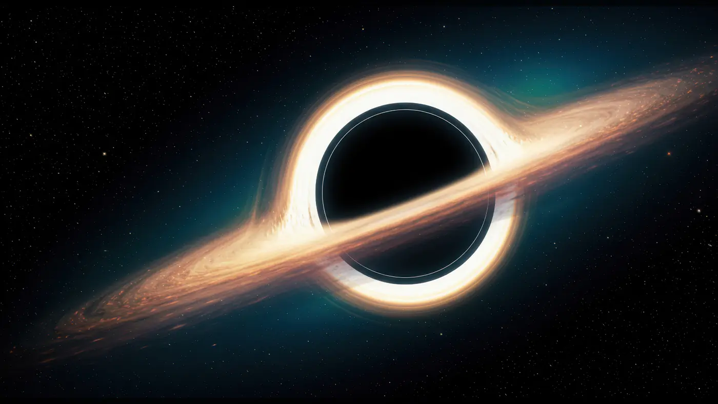 Cinematic Black Hole with Accretion Disk and Light Distortion in Deep Space