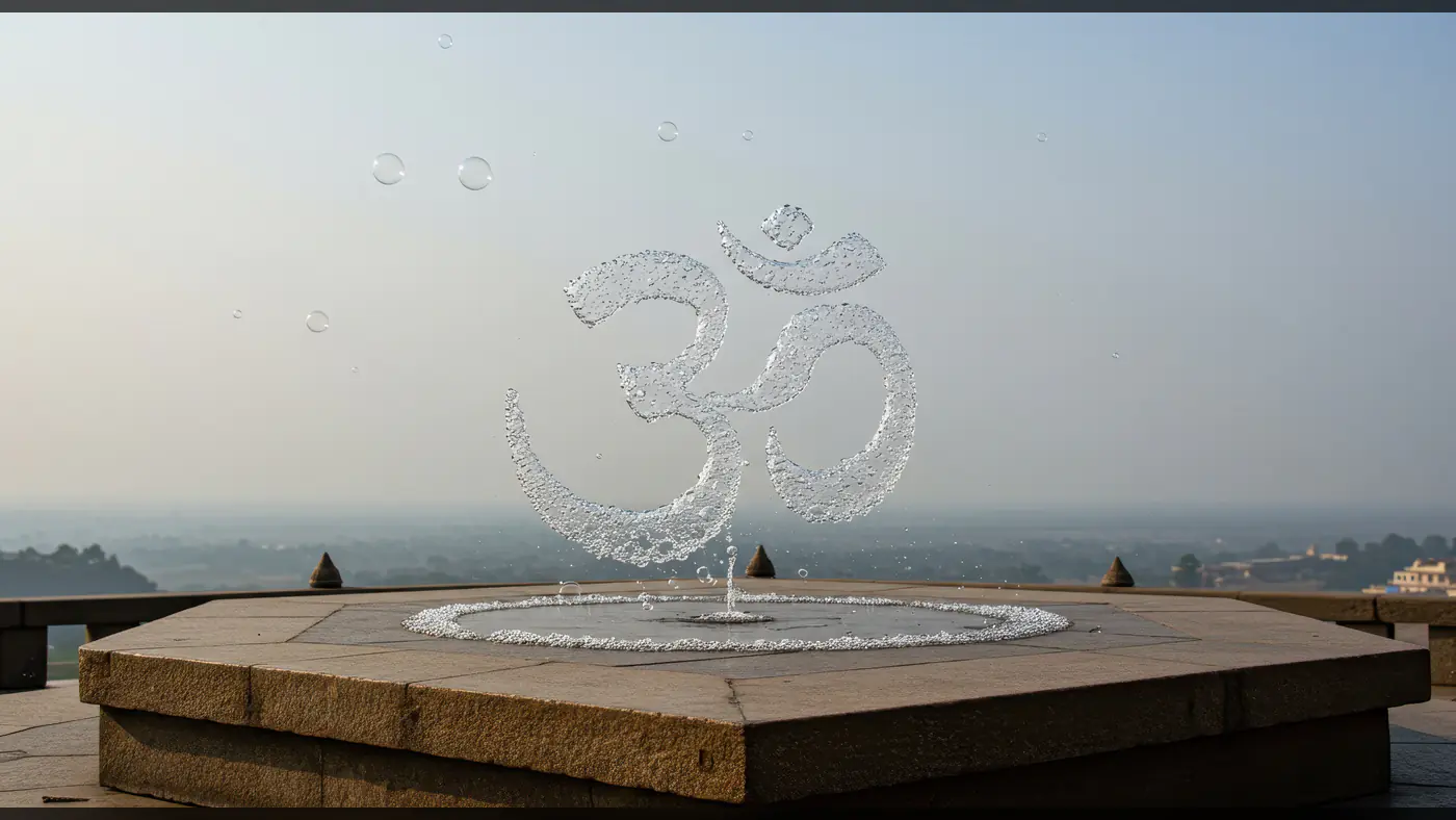 Sacred Om Symbol Water Fountain at Temple