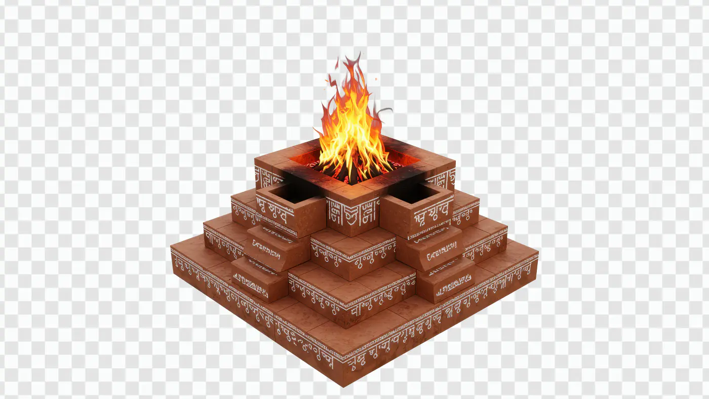 Traditional Havan Kund with Sacred Fire – Indian Ritual PNG on Transparent Background