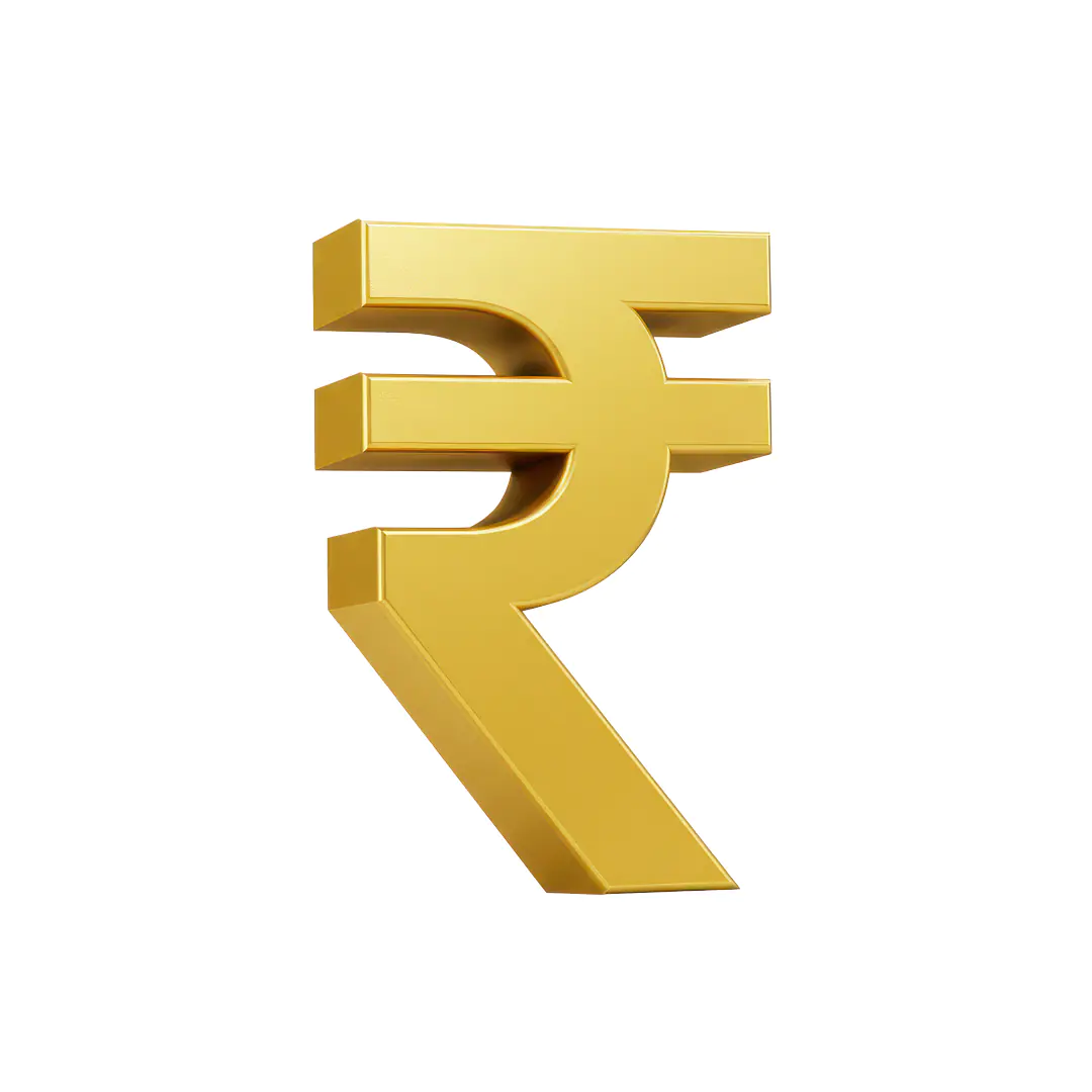 Golden Indian Rupee Symbol 3D PNG for Financial and Business Designs