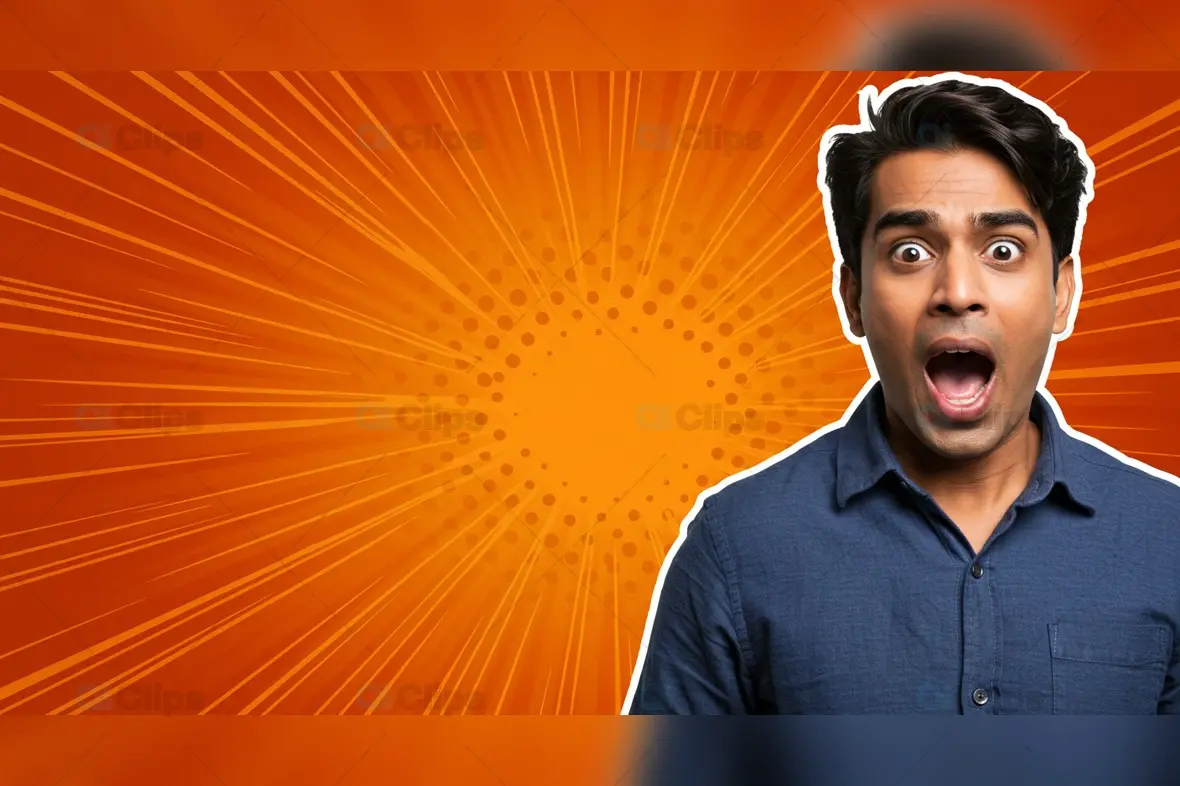 Surprised Young Man with Comic-Style Background