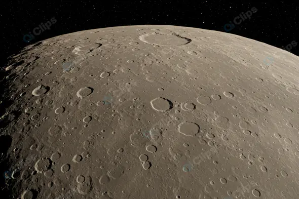 Cratered Surface of the Moon Viewed from Orbit Against a Starry Sky