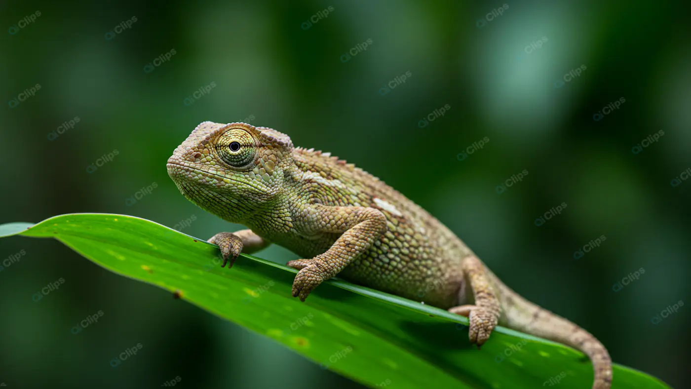 Chameleon on Tropical Leaf