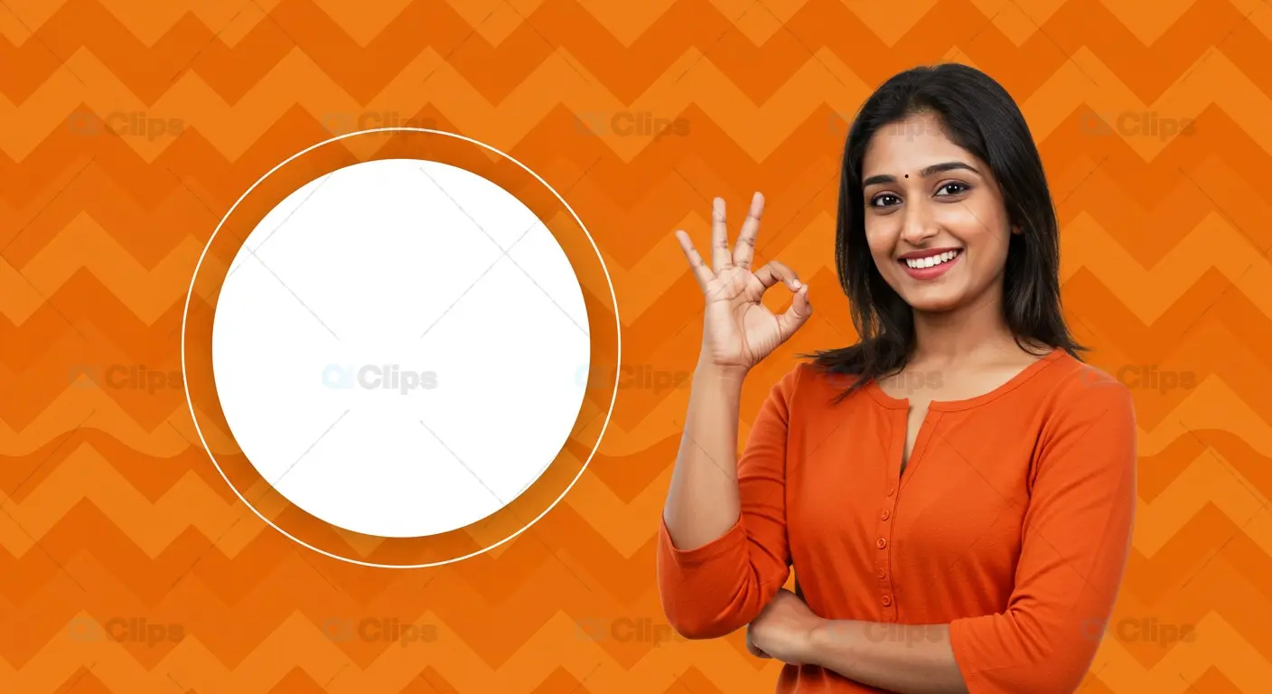 Smiling Indian Woman Showing OK Gesture with Copy Space