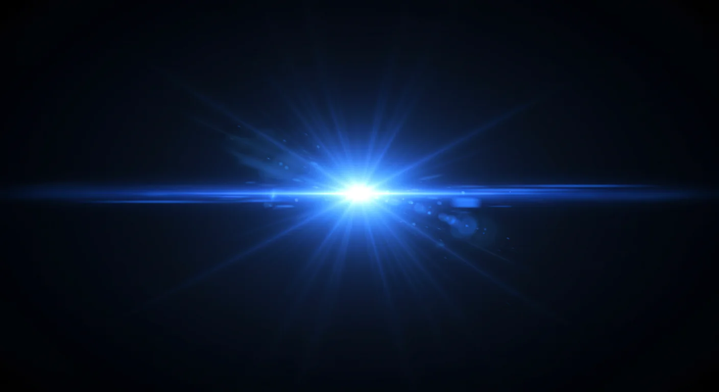 Radiant Blue Lens Flare with Sharp Light Rays on Dark Background