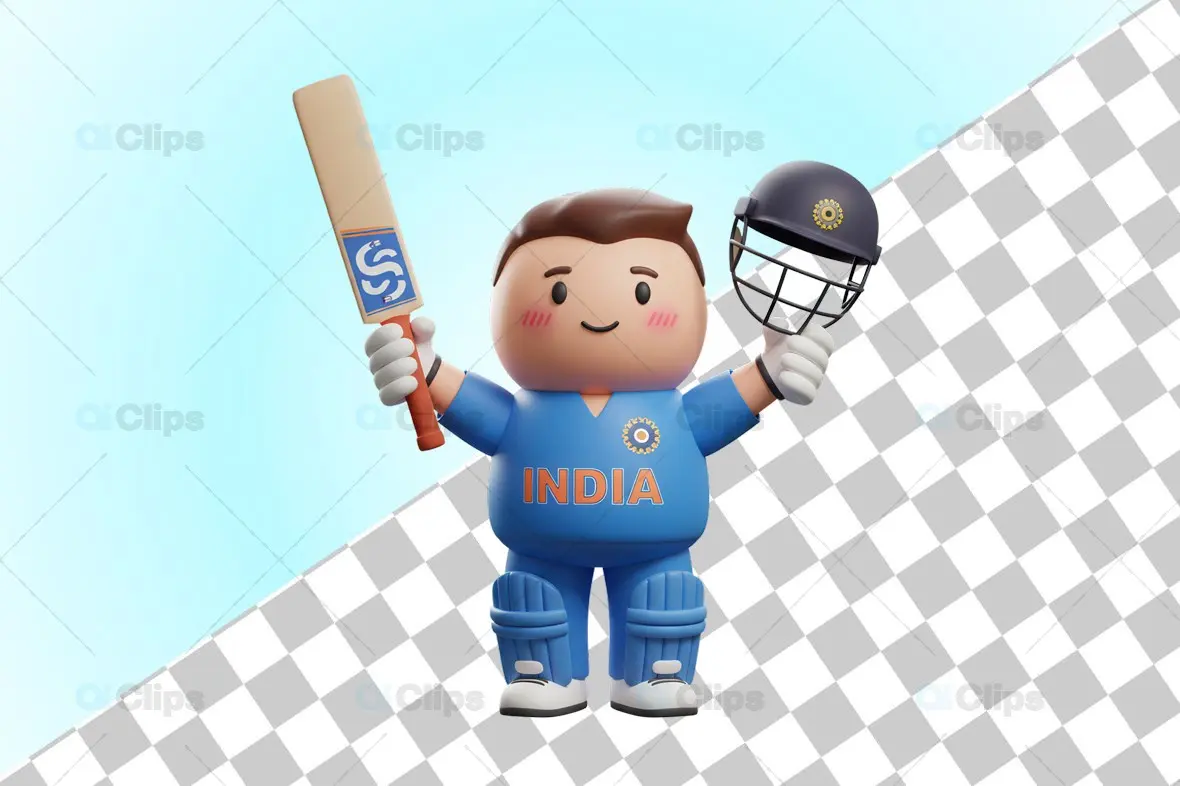 Celebratory Indian Cricket Player 3D Illustration