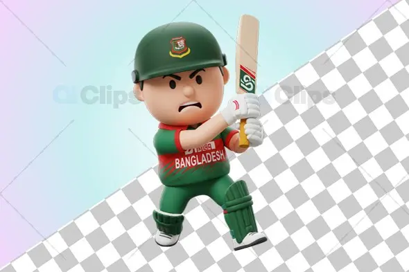 Focused Bangladeshi Cricket Player 3D Illustration