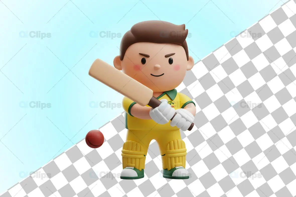 Cheerful Australian Cricket Player 3D Illustration