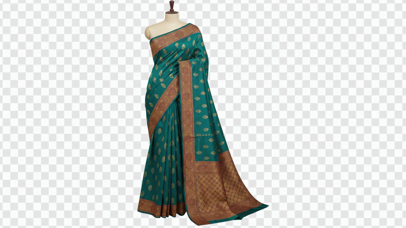 Elegant Teal Green Banarasi Silk Saree with Gold Zari Work