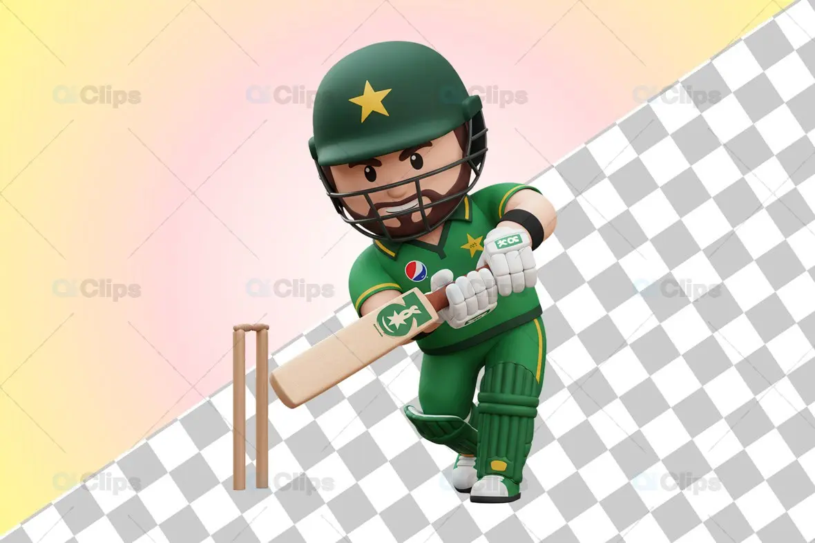 Focused Pakistani Cricket Player 3D Illustration