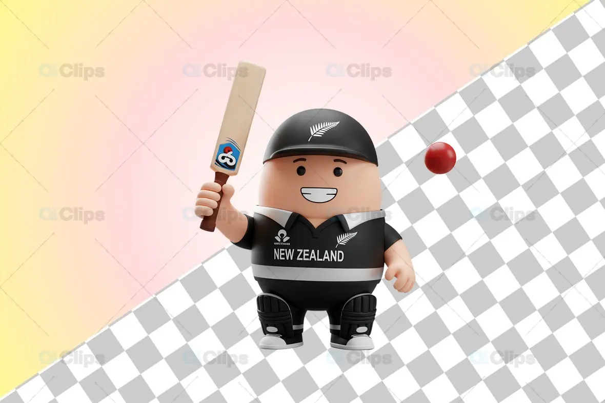 Cheerful New Zealand Cricket Player 3D Illustration