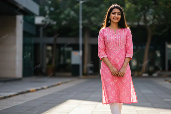 Radiant Pink Kurti in Urban Setting