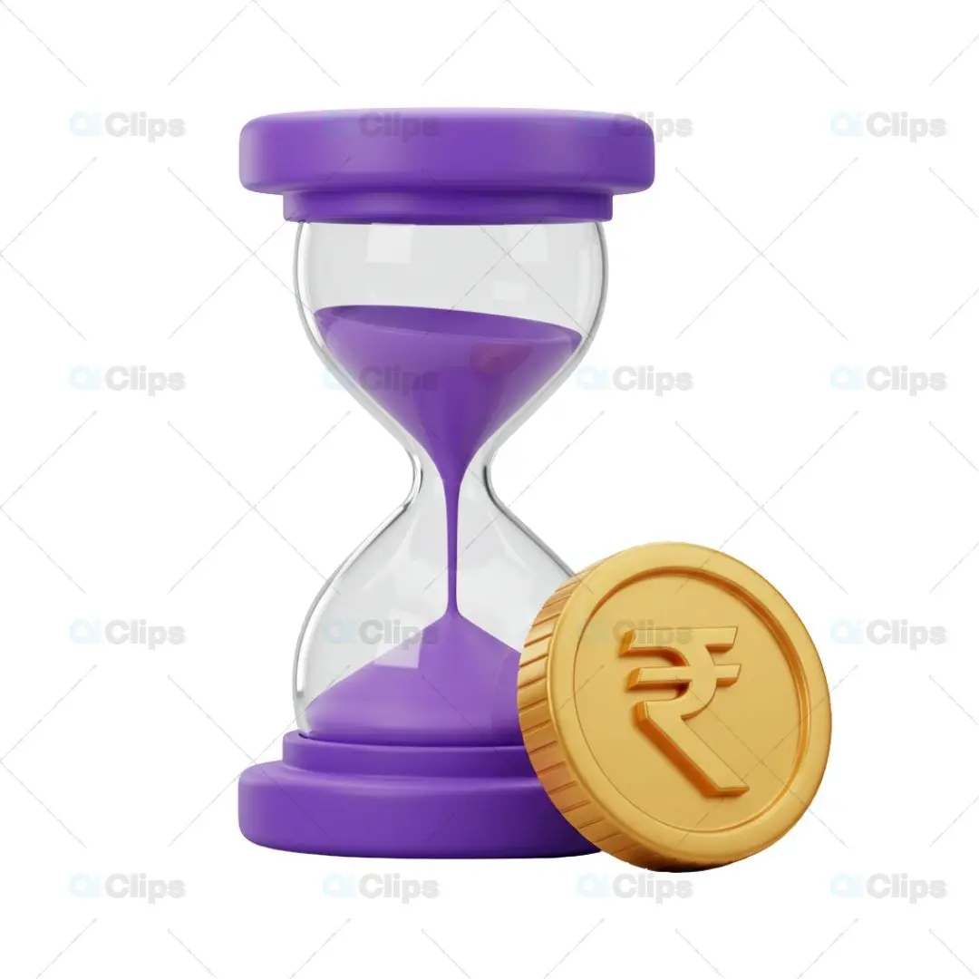 3D Time and Money Management Illustration with Rupee Symbol