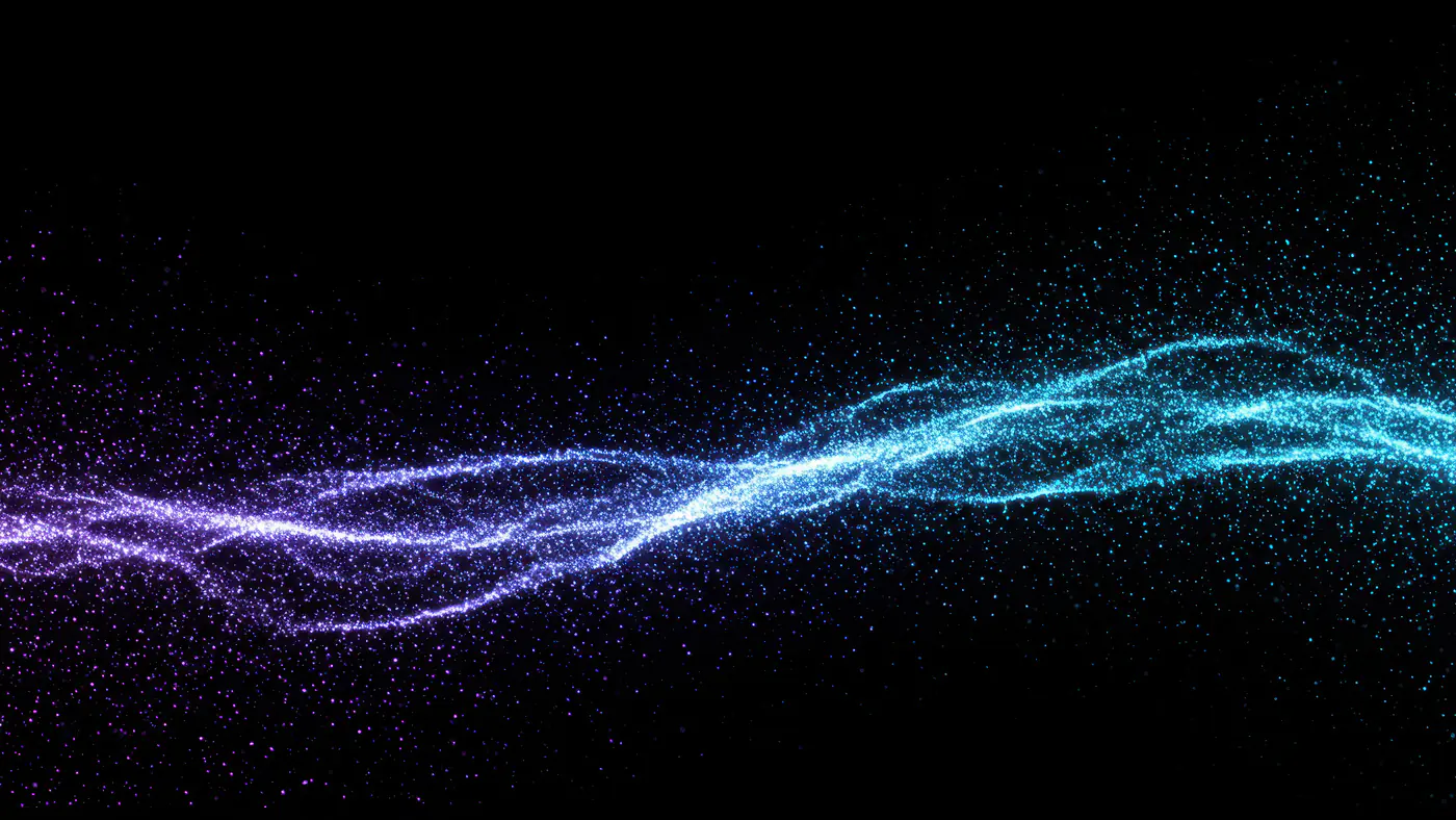 Vibrant Particle Stream in Purple and Blue on Black Background