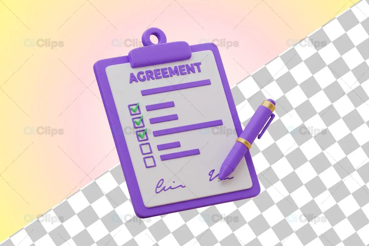 3D Agreement Document Illustration with Pen
