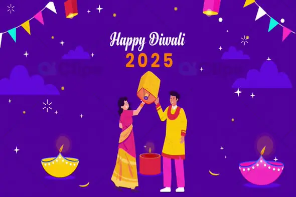Happy Diwali 2025 Animation with Couple Lighting Lanterns
