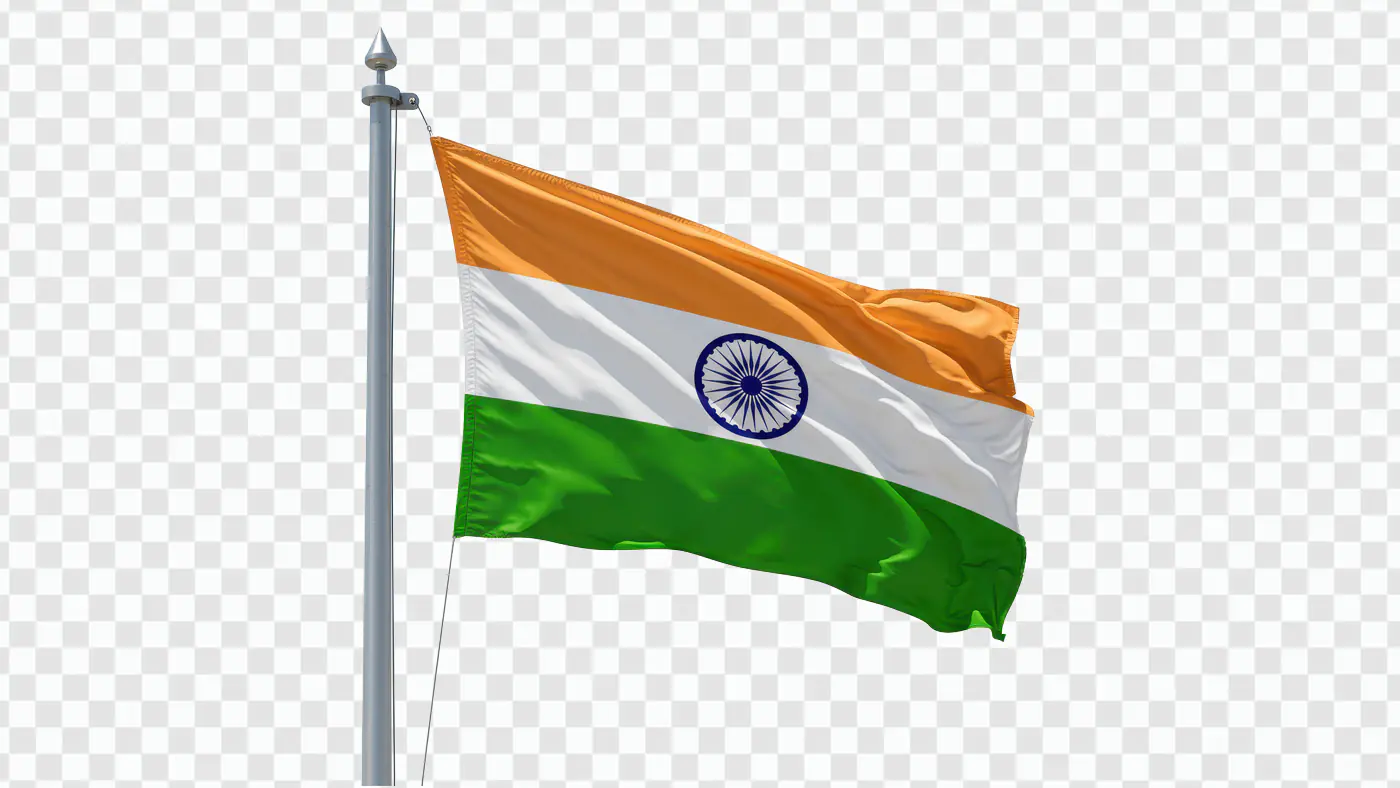 Indian Flag PNG with Pole – Tricolor Waving Transparent Clipart