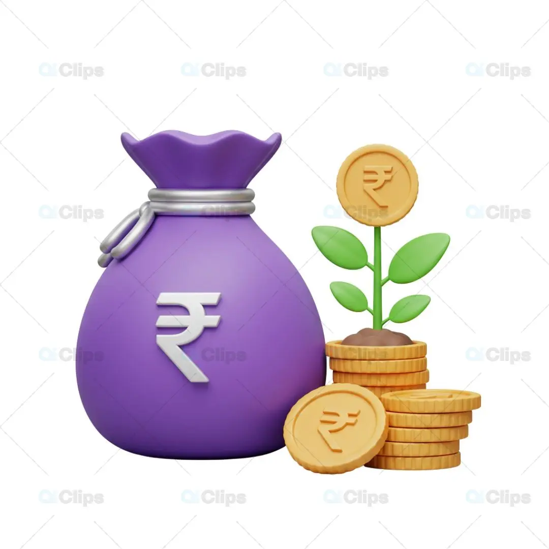 3D Investment Growth Illustration with Rupee Symbol