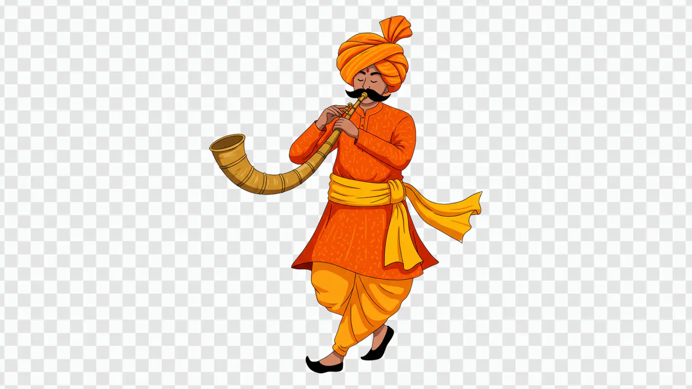Indian Wedding Shehnai Player PNG Clipart in Traditional Attire