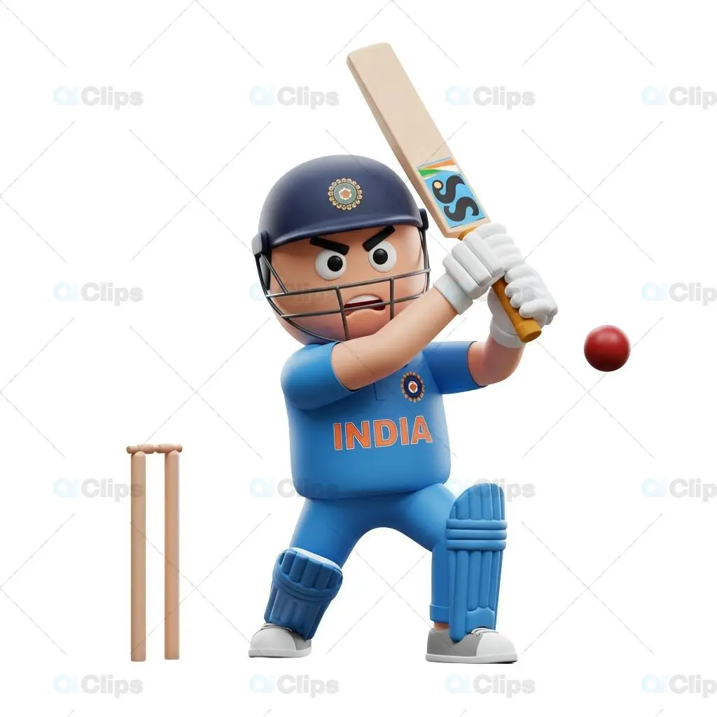 Fierce Indian Cricket Player 3D Illustration