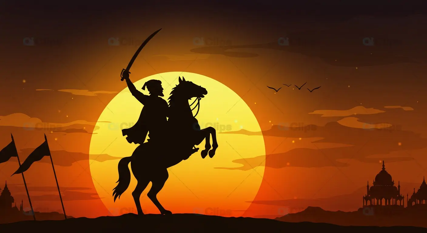 Chhatrapati Shivaji Maharaj Heroic Silhouette at Sunset