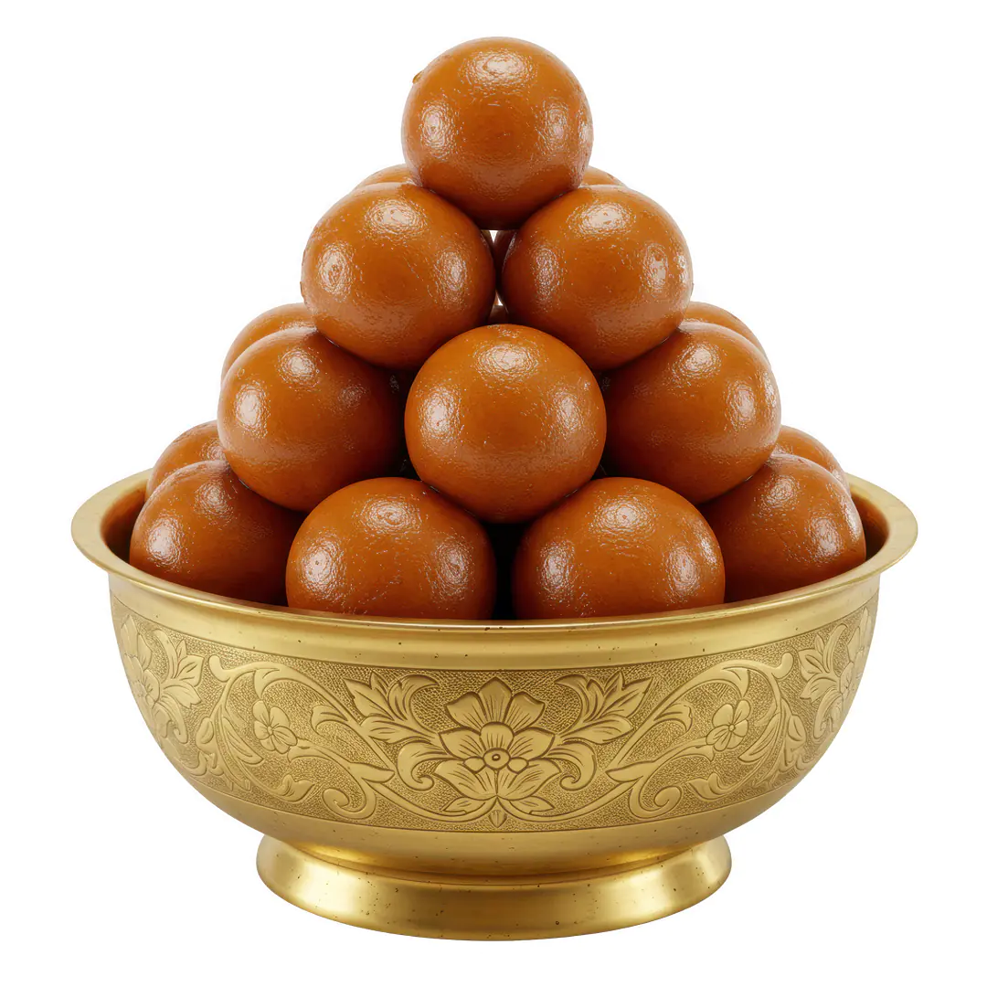 Indian Gulab Jamun PNG in Golden Bowl for Festive and Food Designs