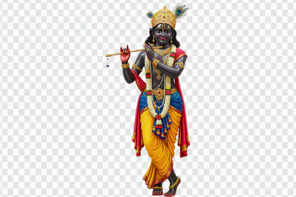 Ornate Krishna Statue with Flute