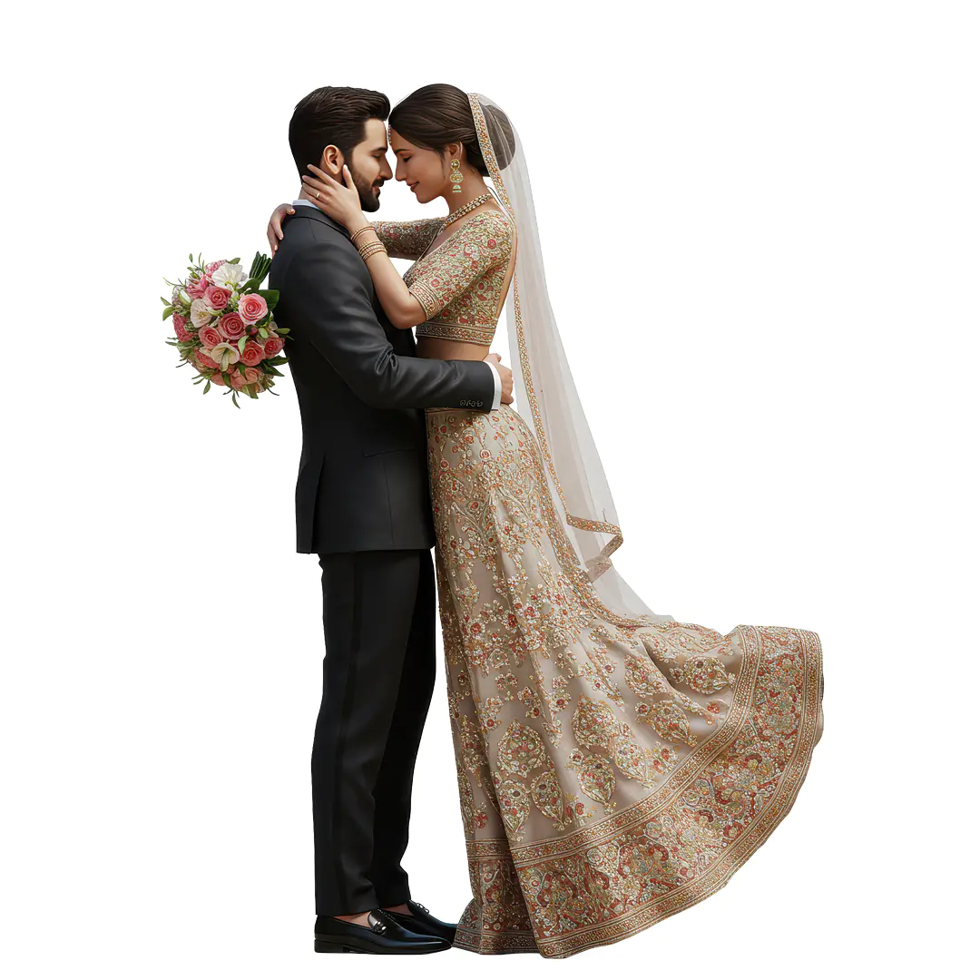 Elegant Indian Wedding Couple PNG for Marriage Invitations & Decor