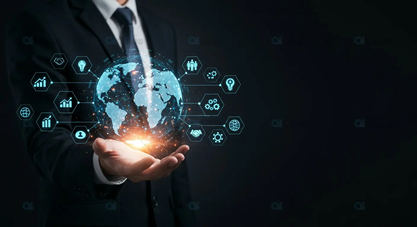 Businessman Presenting Digital Global Network Concept