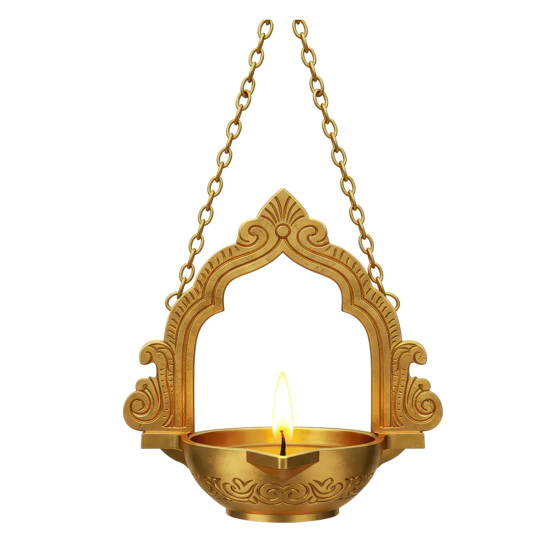 Hanging Brass Temple Diya with Ornamental Chain – Indian Festival PNG Clipart