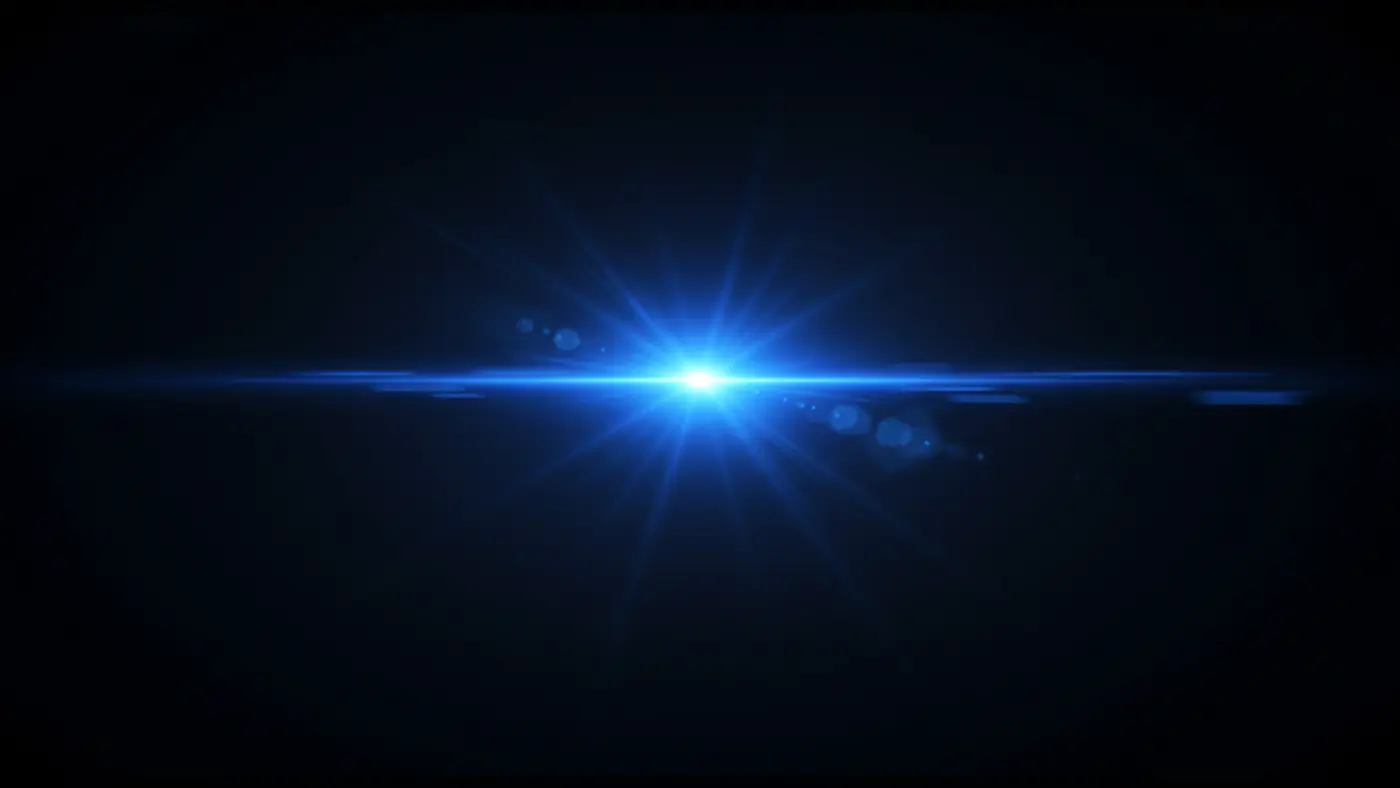 Blue Light Flare with Faded Lens Orbs on Black Background