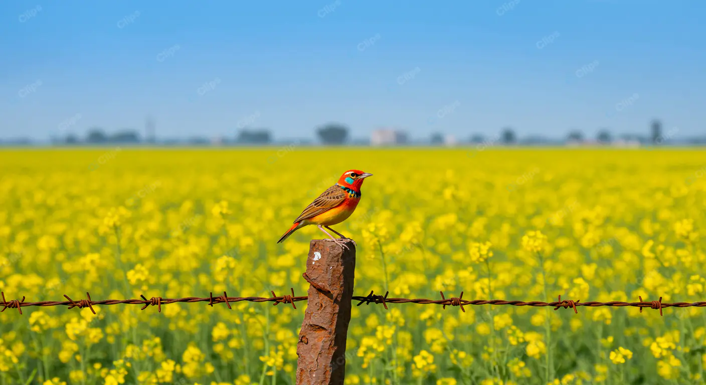 Vibrant Bunting in Mustard Field