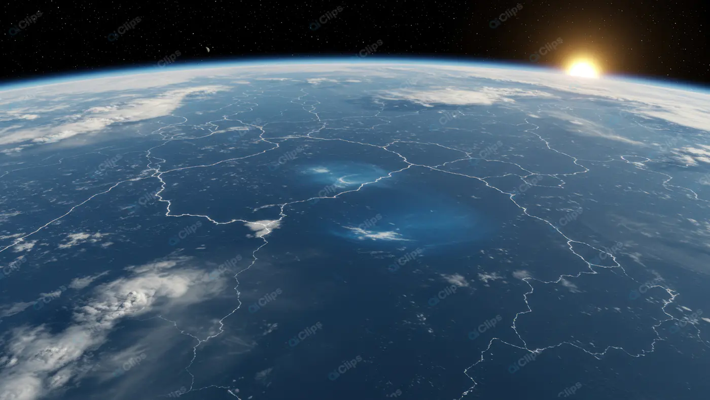 Earth's Ocean Surface from Orbit with Sunrise and Cloud Patterns
