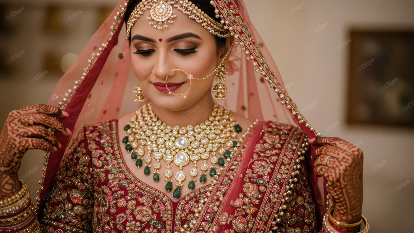 Elegant Indian Bride in Traditional Red Bridal Attire with Jewelry and Mehndi