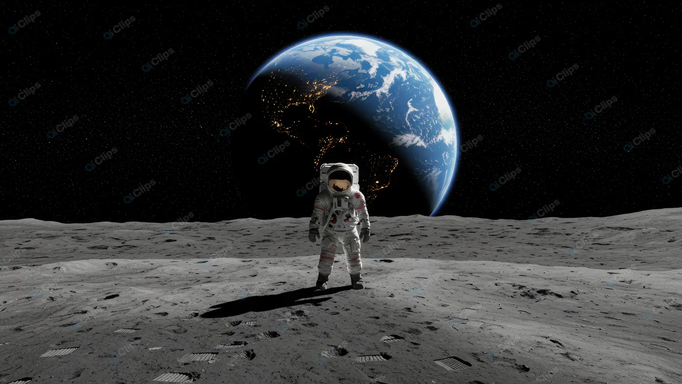 Astronaut Standing on the Moon with Earth in View