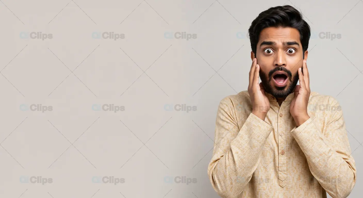 Expressive Indian Man Shocked in Traditional Attire