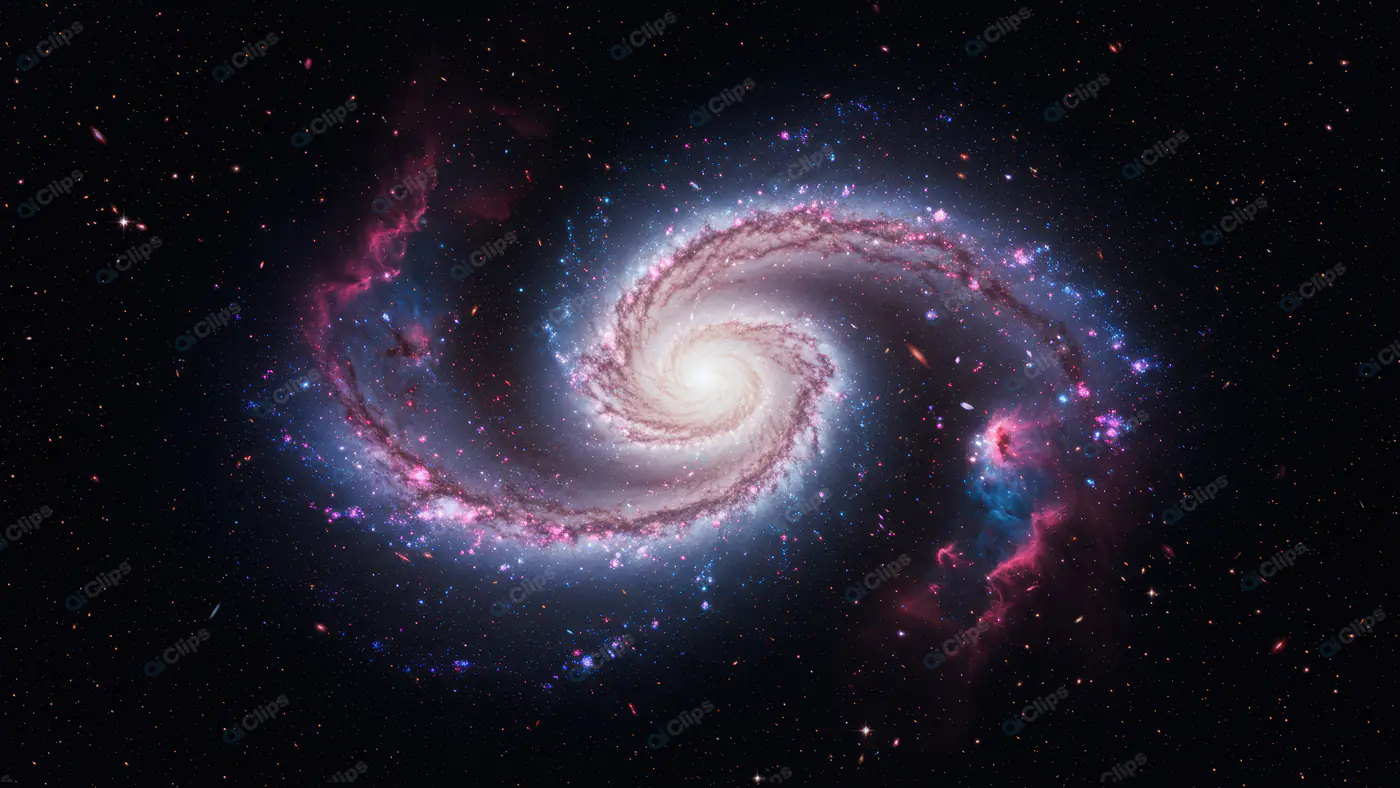 Twin-Armed Spiral Galaxy with Radiant Core and Vibrant Nebulae in Deep Space