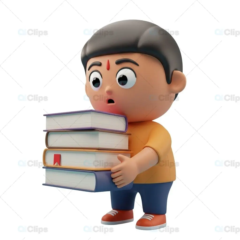 Curious Student 3D Illustration with Books