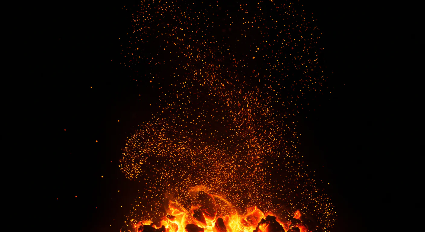 Intense Fire and Ember Texture with Floating Sparks on Black Background