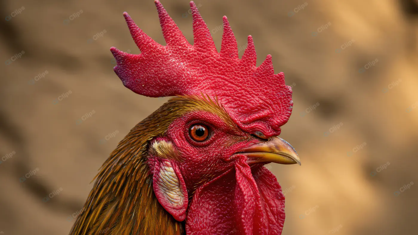 Close-Up of Indian Rooster Head with Bright Red Comb and Sharp Beak