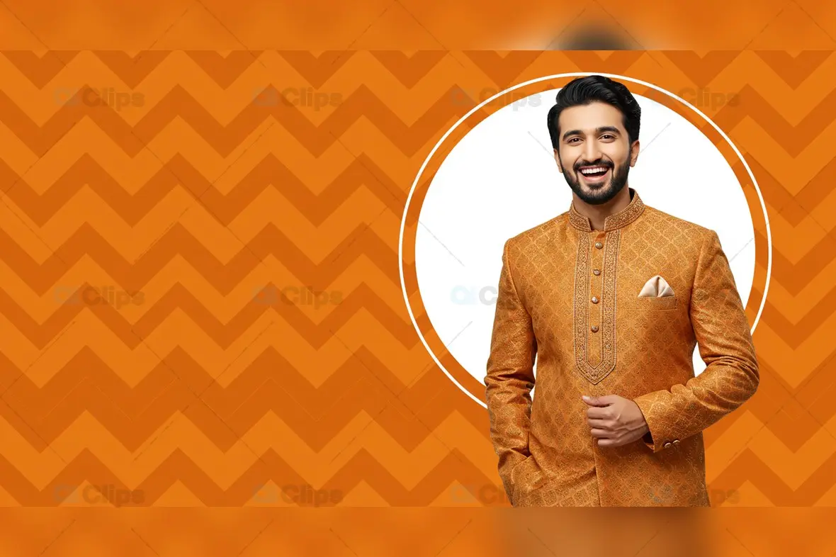 Indian Man in Traditional Sherwani with Copy Space
