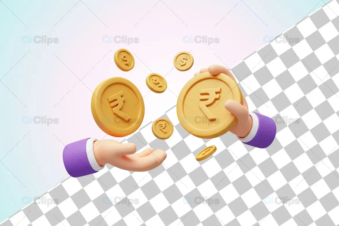 3D Financial Transaction Illustration with Rupee Symbol