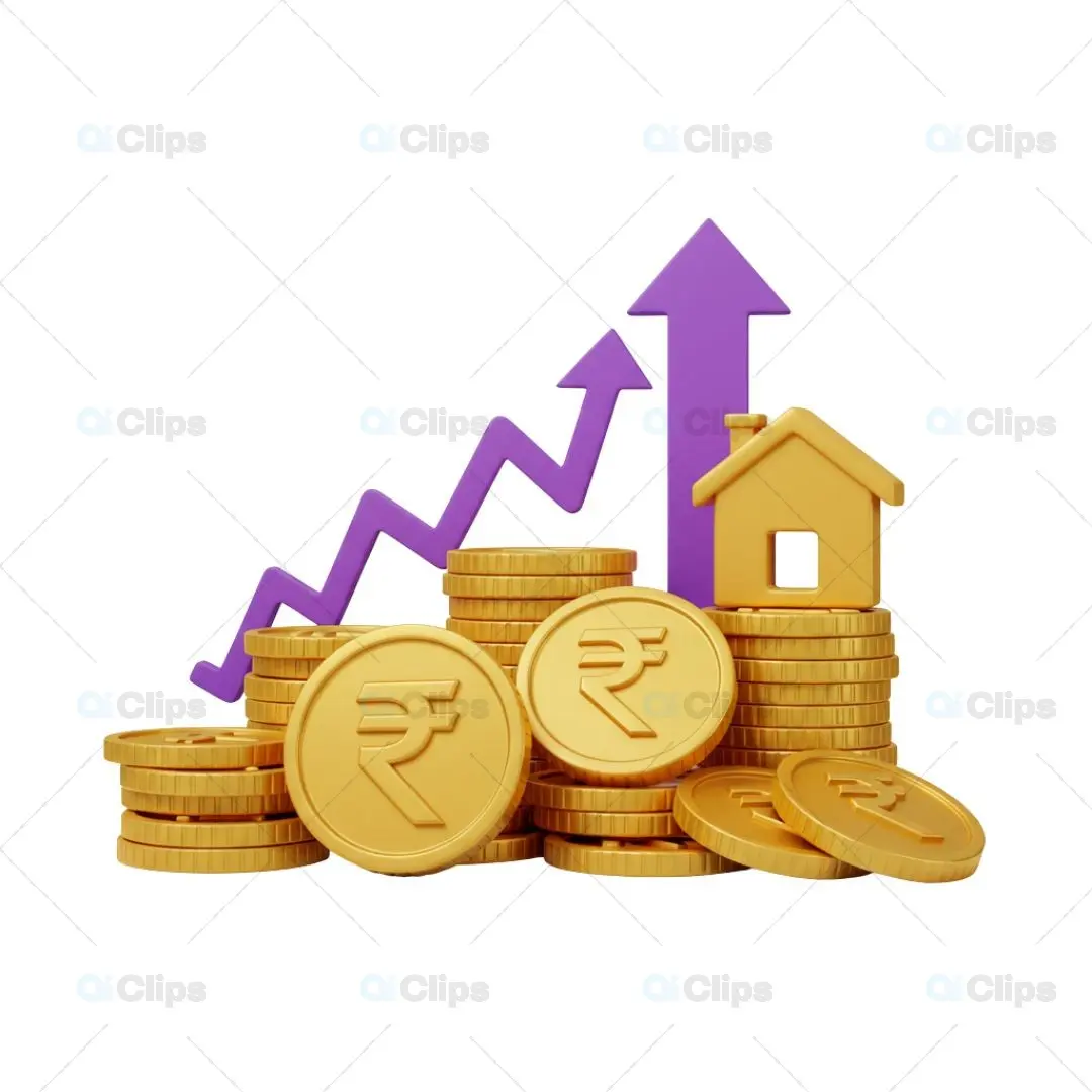 3D Real Estate Investment Growth Illustration with Rupee Symbol