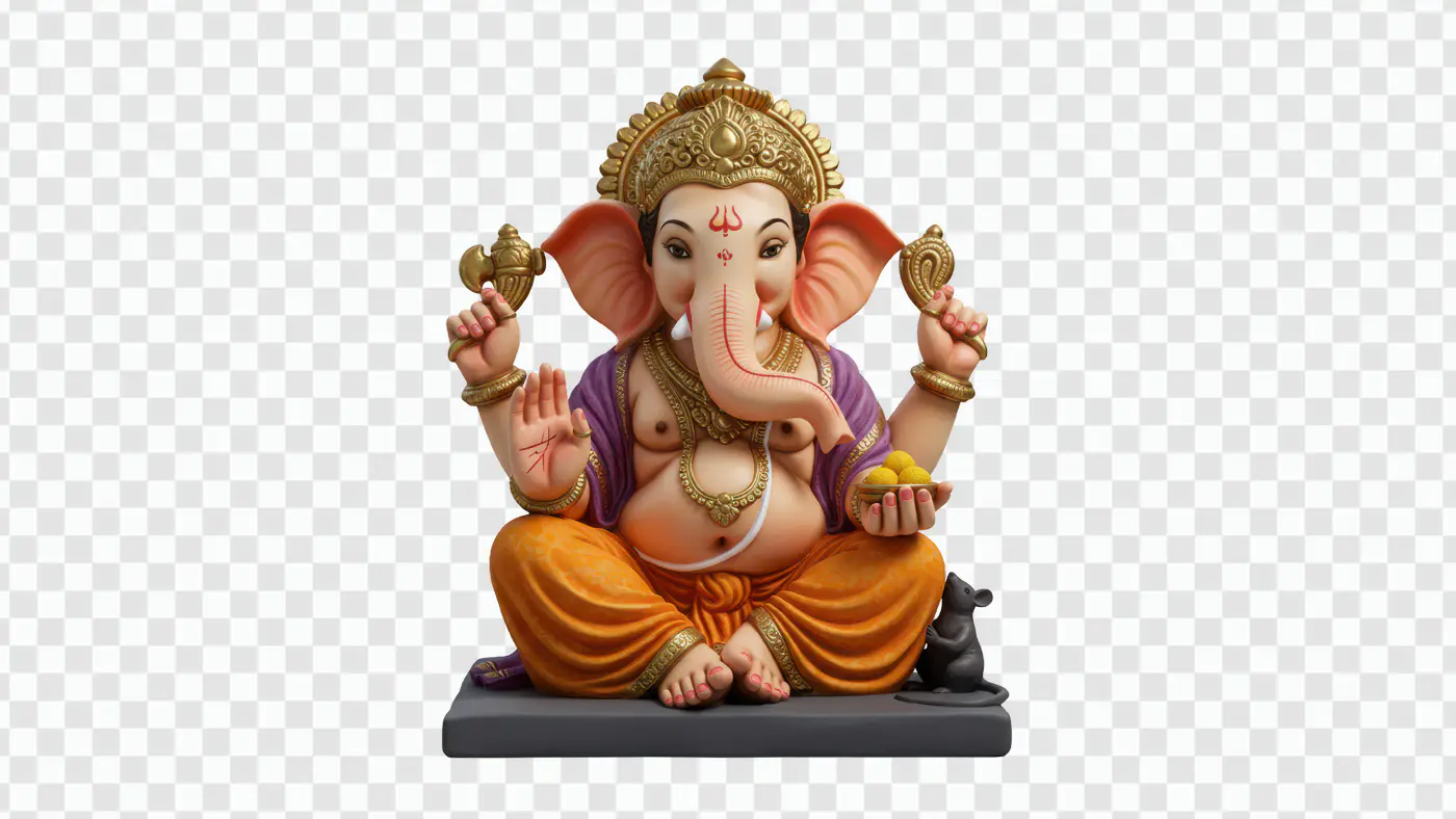 Colorful Ganesha Idol with Mouse Companion