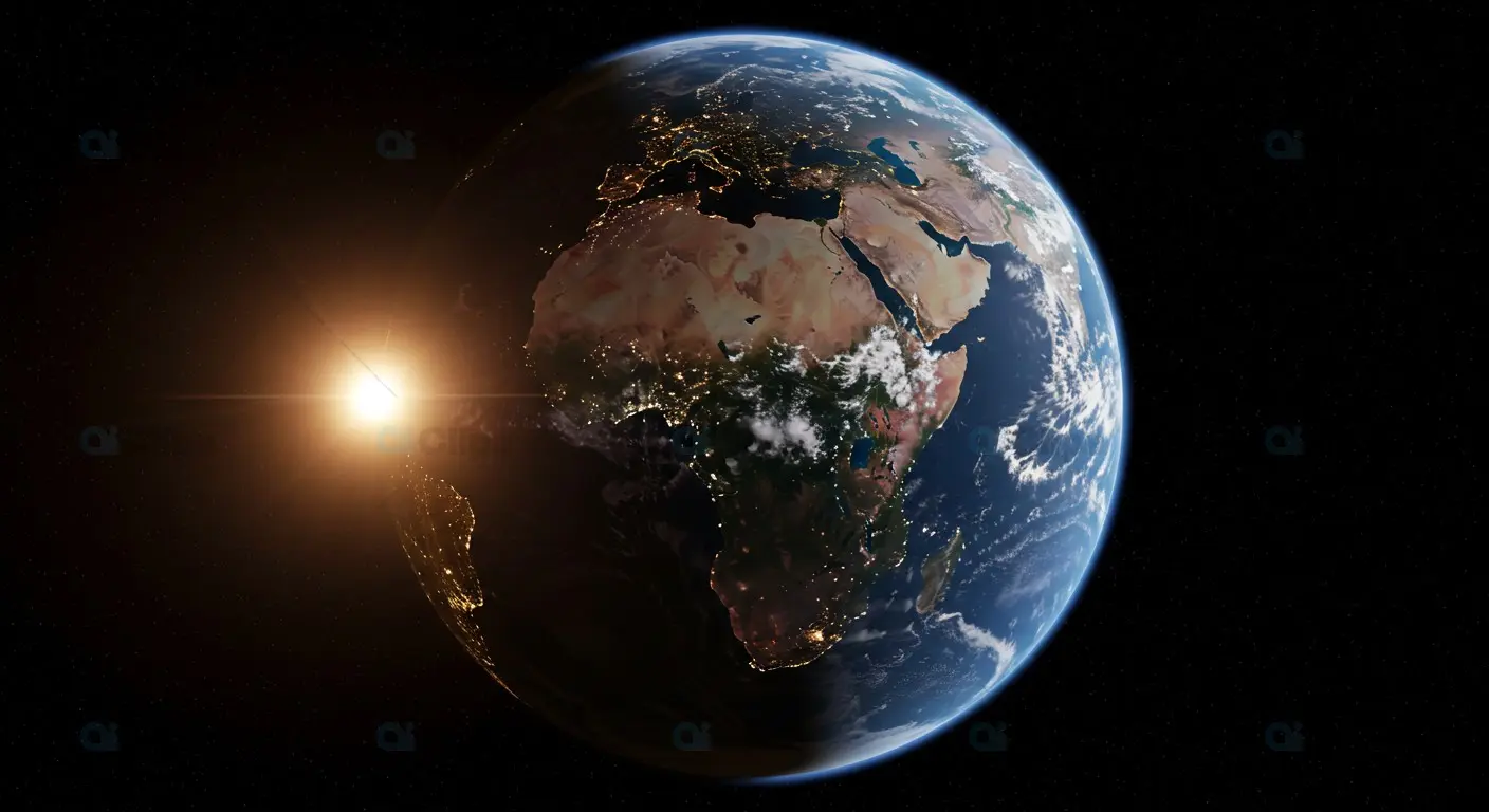 Sunlit Earth View Showing Africa and Europe from Space