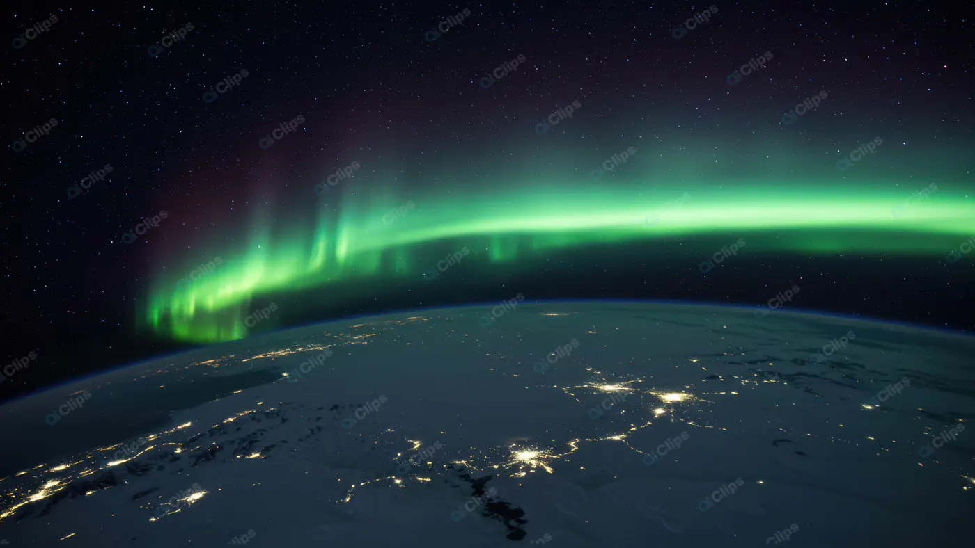 Northern Lights Aurora from Space over Earth at Night