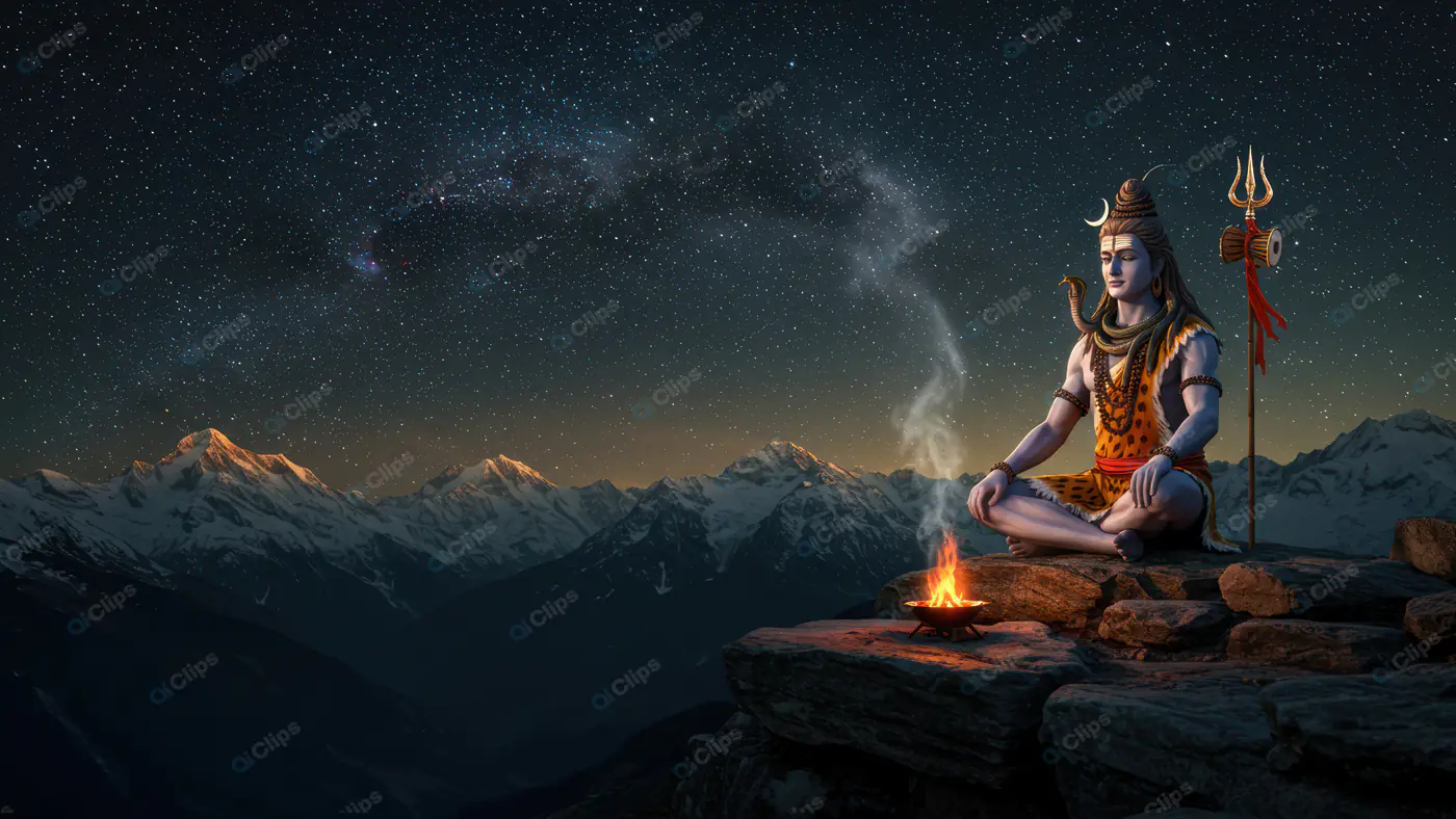 Lord Shiva Meditating in the Himalayas under a Starry Sky