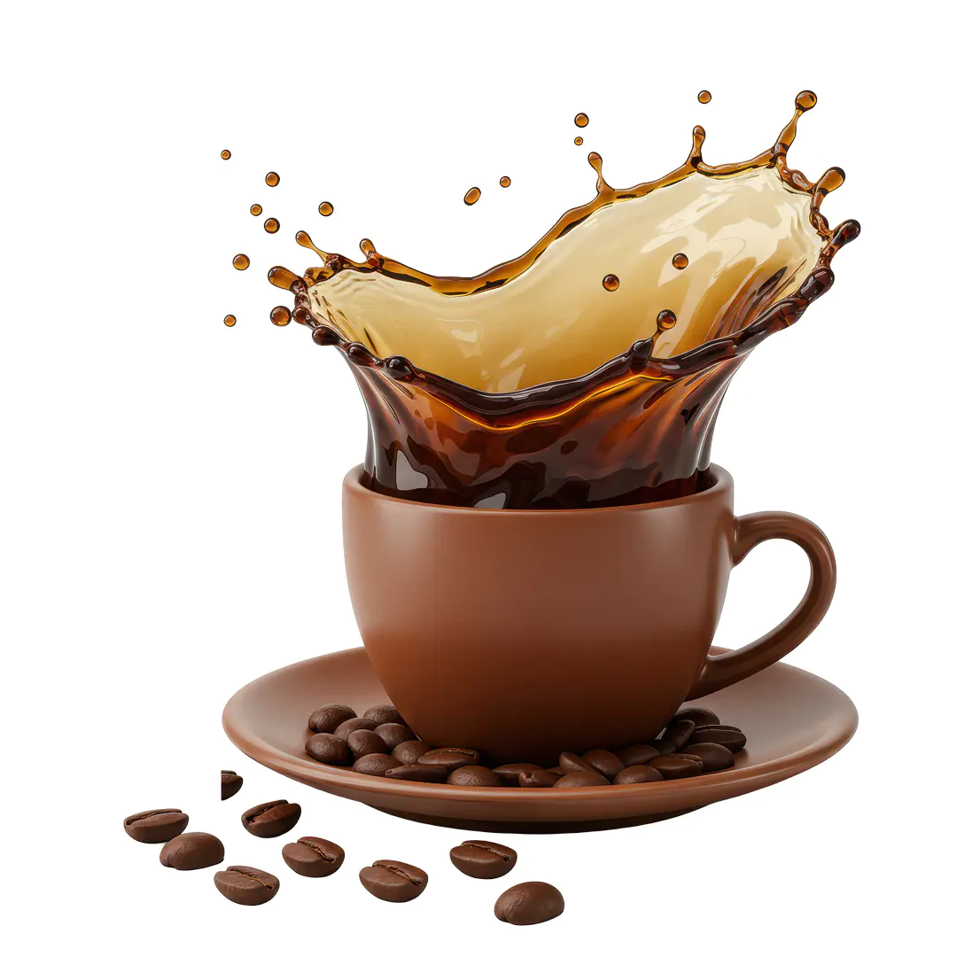 Coffee Splash in Brown Cup PNG – Realistic Beverage Spill with Beans